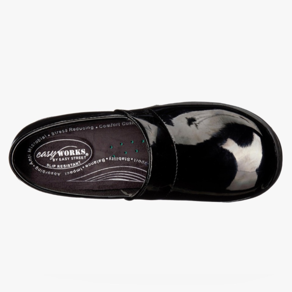 NEW sz 7 Easy works Easy Street Lyndee Black Patent clog nurse shoe comfortable